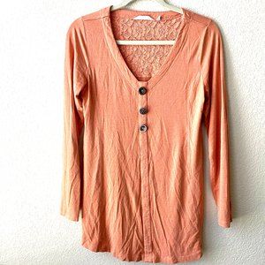 Soft Surroundings Maddalena Top Jersey Knit Orange Heather Long Sleeve Sz Small